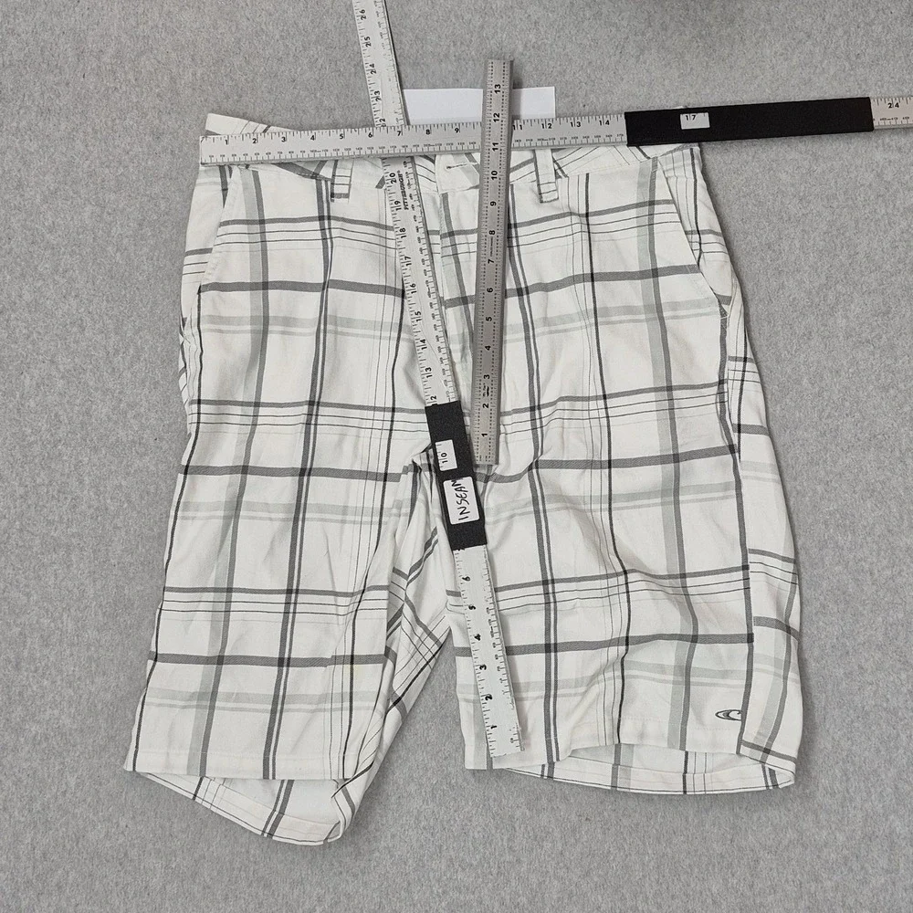 O'Neill Men Shorts 34 White Plaid Chino Warren Button Zipper Logo 10